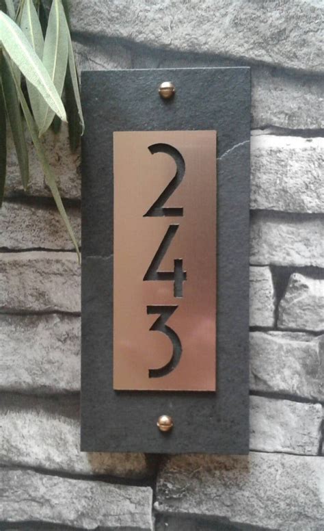 House Numbers Copper Modern Vertical Address Plaque Etsy Modern
