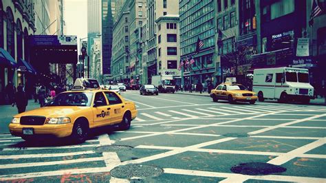 City Street Cityscape Road Selective Coloring Taxi New York City