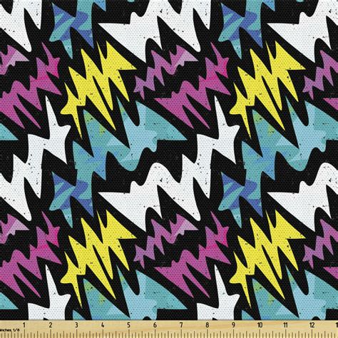 Graffiti Fabric By The Yard Hand Drawn Modern Street Art Illustration Colorful Curved Stripes