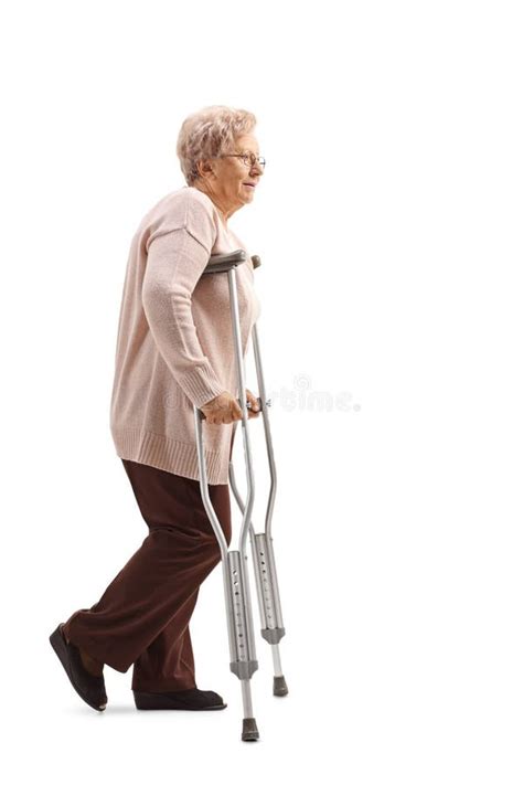 Mature Senior Elderly Woman Crutches Isolated Stock Image Image Of