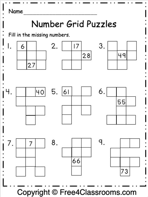 Number Grid Puzzles Free Worksheets Free4classrooms