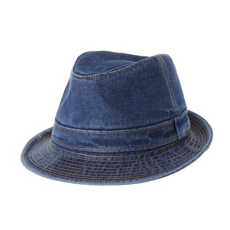 Withmoons Denim Fedora Hat Plain Stitch Washed Short Brim Packable
