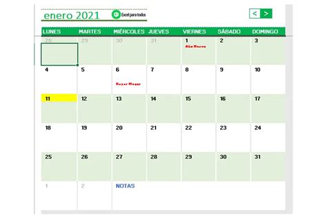 Calendario 2021 En Excel Descargar Gratis