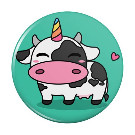 cute kawaii unicorn cow pinback button pin