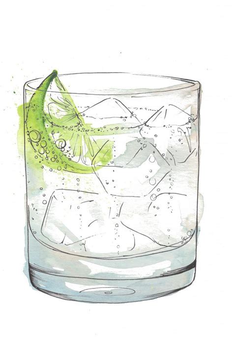 De Winton Paper Co Cocktail Illustration Gin Und Tonikum Cocktail