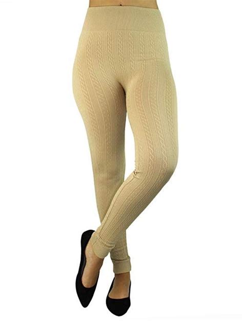 Beige Fleece Lined Heavy Cable Knit Leggings At Amazon Womens Clothing