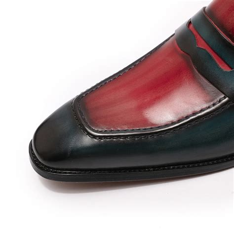 Mens Loafers Genuine Calf Leather Blue Red Men Dress Shoes Italian