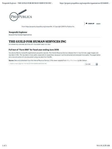Fillable Online Nonprofit Explorer The Guild For Human Services Inc Form 990 Propublica