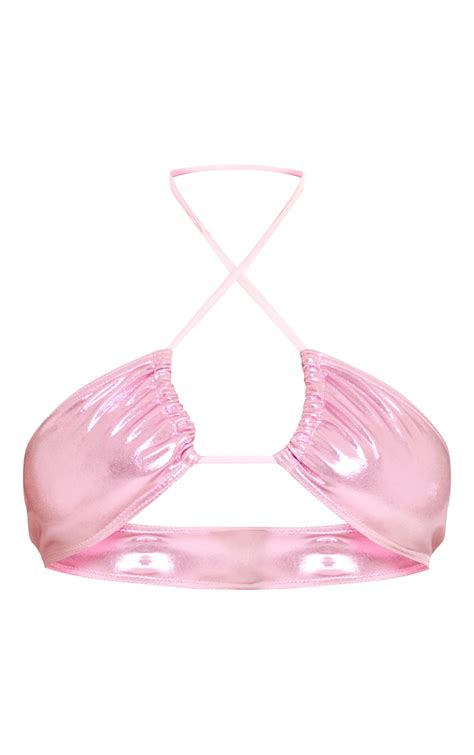 Pink Metallic Halterneck Multiway Bikini Top Prettylittlething Ksa