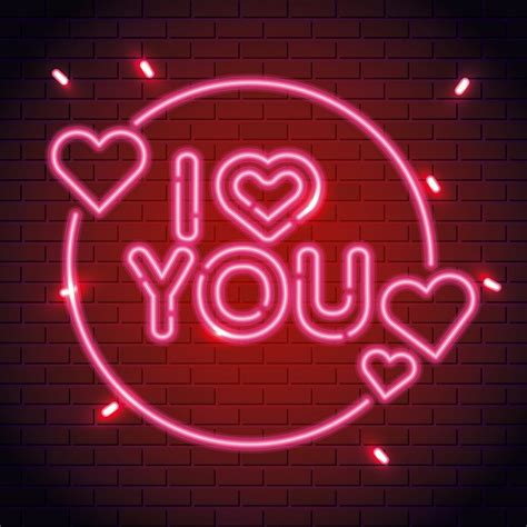 Premium Vector I Love You Lettering Of Neon Light