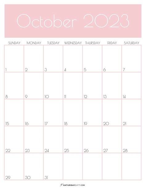 October 2023 Calendar 9 Cute And Free Printables Saturdayt