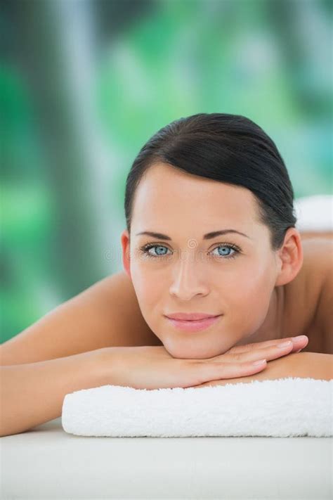 Beautiful Brunette Relaxing On Massage Table Smiling At Camera Stock Image Image Of Lifestyle
