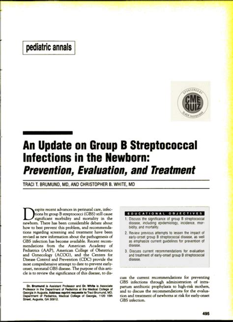 An Update On Group B Streptococcal Infections In The Newborn Prevention Evaluation And