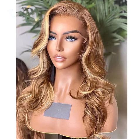 Oulaer Wig Highlight Body Wavy Human Hair Wig Ombre Honey Blonde Lace