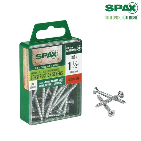 Spax 8 X 1 12 In Philips Square Drive Flat Head Full Thread Zinc
