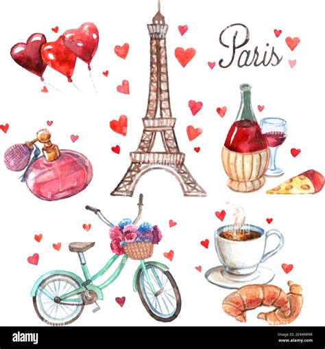 Paris Love Romance Heart Symbols Icons Composition With Eiffel Tower