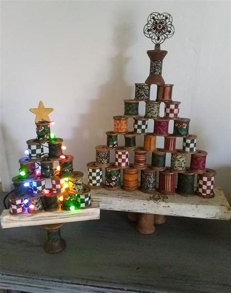 Repurposed Wooden Thread Spool Christmas Trees Vintage Christmas
