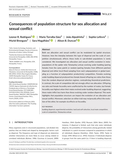 Pdf Consequences Of Population Structure For Sex Allocation And Sexual Conflict