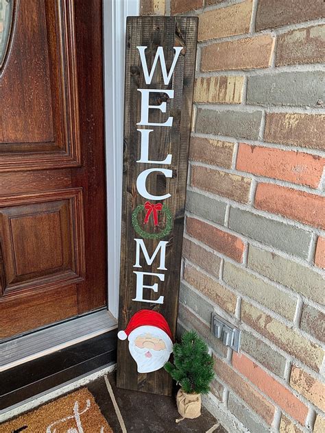 Welcome Porch Leaner Christmas Sign Santa Claus Christmas Home Etsy