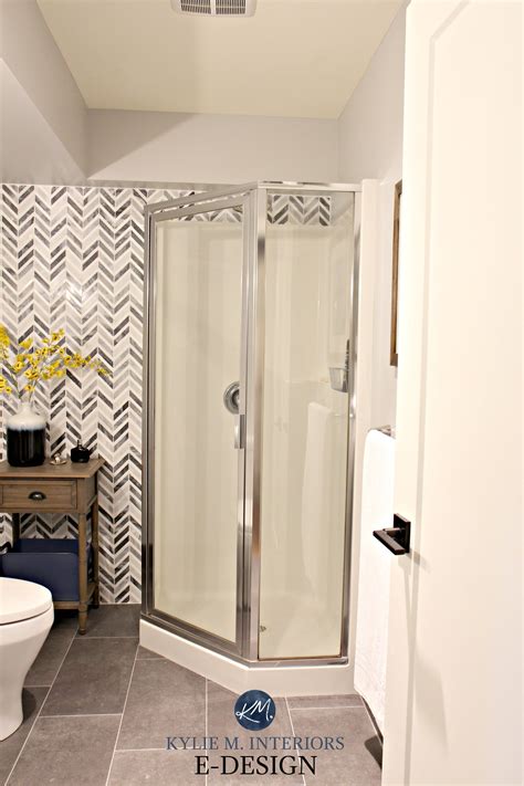 Small Bathroom Corner Shower Update Ideas Herringbone Marble Feature