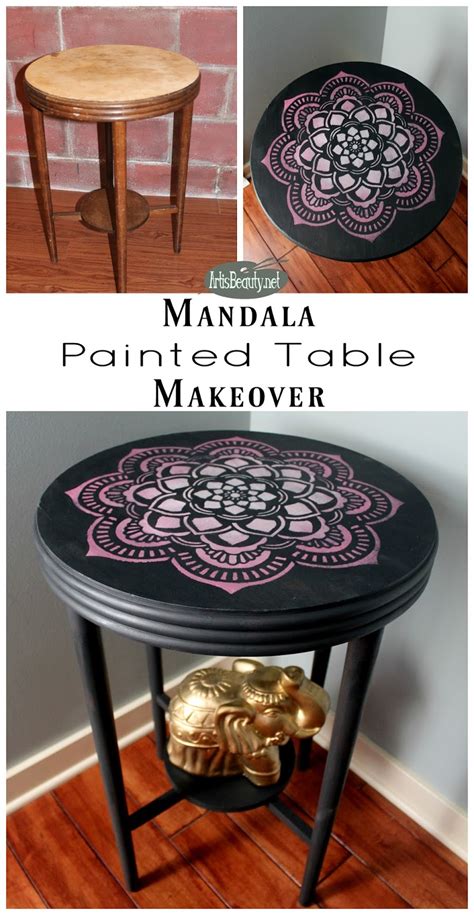 Table painted with the new monahan botanicals home decor paint by caromal colours and panels decoupaged with monahan papers. ART IS BEAUTY: Mandala Painted Table Makeover