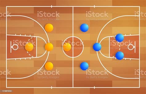 놀이터에 두 바구니 팀의 선수의 배열의 전술 계획 농구 코트 판타지 리그 코치 보드에 대한 게임 다이어그램의 계획 코트 스포츠