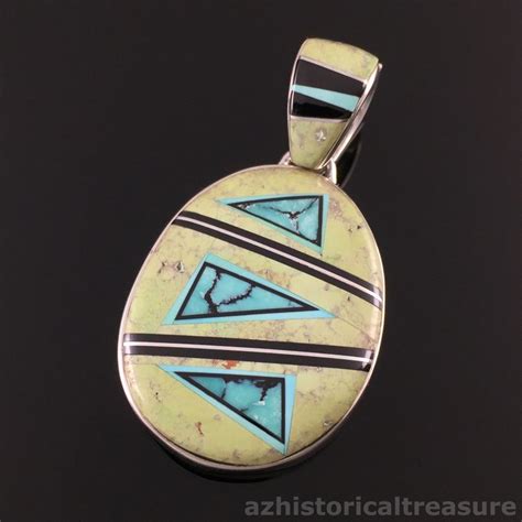 NAVAJO STERLING SILVER TURQUOISE INLAY REVERSIBLE PENDANT By CALVIN