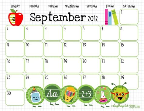 Free Printable September Calendar She Has A Different Design For Each Month School