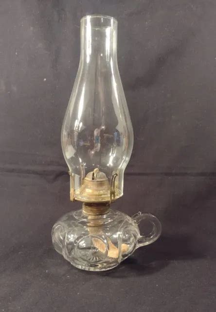 VINTAGE CLEAR GLASS Finger Oil Lamp Queen Anne No 1 Burner 34 00