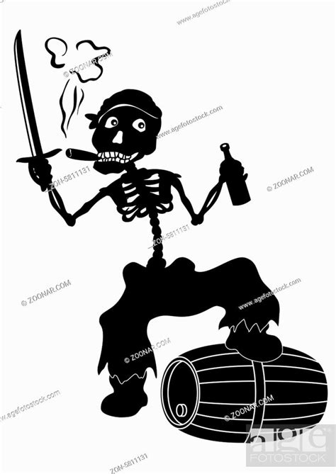 Cartoon Evil Zombie Pirate Jolly Roger Skeleton With A Sword Stock