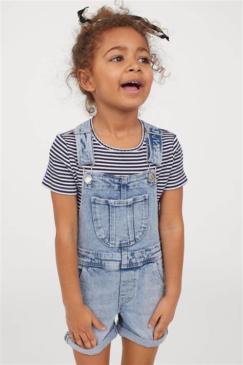 Denim Overall Shorts Light Denim Bluewashed Kids Handm Us