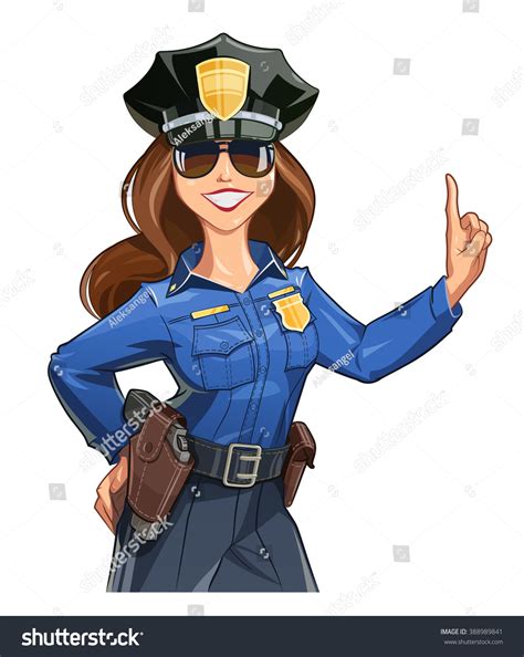 Beautiful Girl Policeofficer Uniform Vector Illustration Vector Có Sẵn