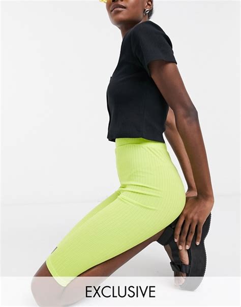 Collusion Longline Rib Legging Shorts Two Piece In Lime Green Asos