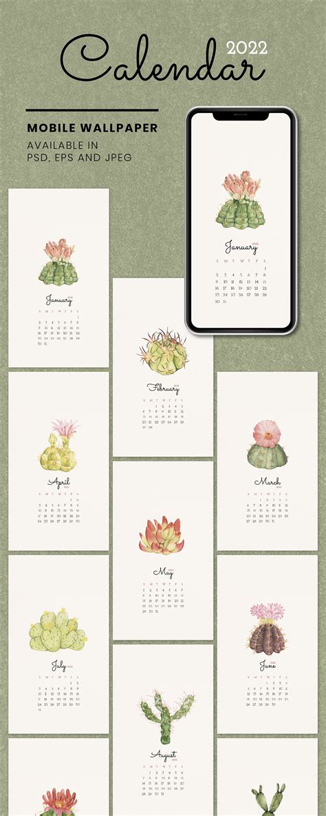 Printable And Digital 2022 Calendars For Botanical Lovers 12 Cacti