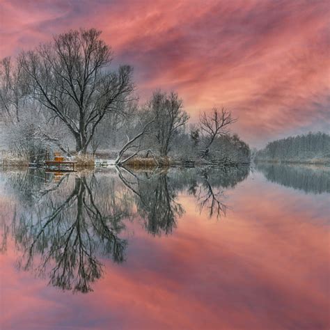 Winter Nature Winter Day Reflection Pictures Gyor Landscape Scenery