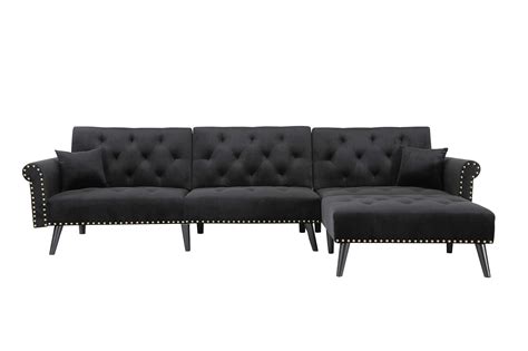 Veryke Modern Velvet Sofa L Shaped Couch Chair Convertible Sleeper Sofa
