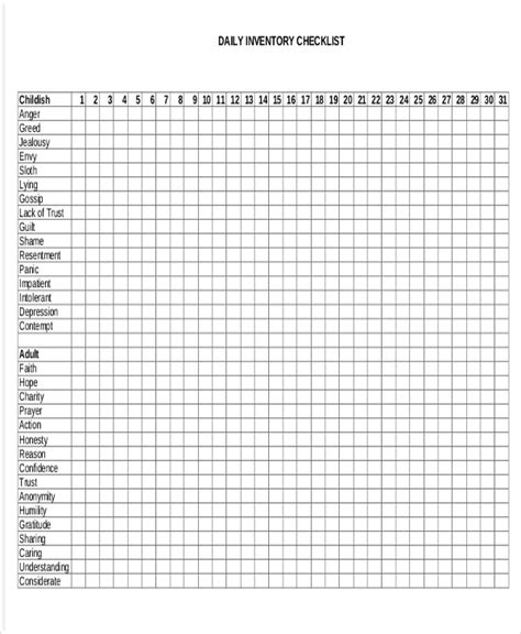 Step 10 Daily Inventory Worksheet