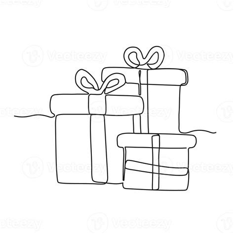 Continuous One Line Drawing Of Christmas Gift Boxes With Bow And Ribbon Birthday Gift Boxes In