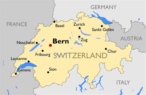 Swiss Kota Peta Peta Dari Swiss Dengan Kota Kota Besar Eropa Barat