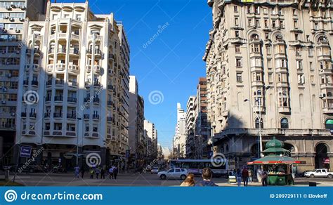 City Streets In Montevideo Downtown And Historic Center Editorial Photo