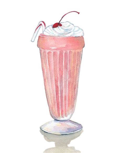 Strawberry Milkshake Art Ice Cream Milkshake Watercolor Etsy Ireland