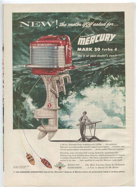 1956 Mercury Kiekhaefer Mark 30 Turbo 4 Outboard Motor Print Ad