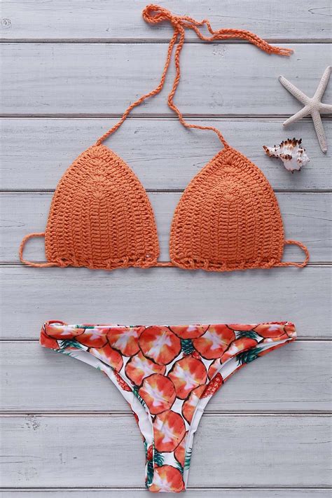 knitted pineapple print lace up bikini set yolk yellow pineapple print bikini set bikinis