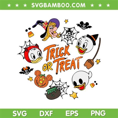 Trick Or Treat Huey Dewey Louie And Witch Svg