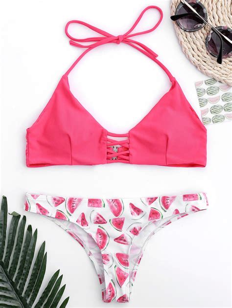 [13 off] 2021 cut out watermelon strappy bikini in pink zaful