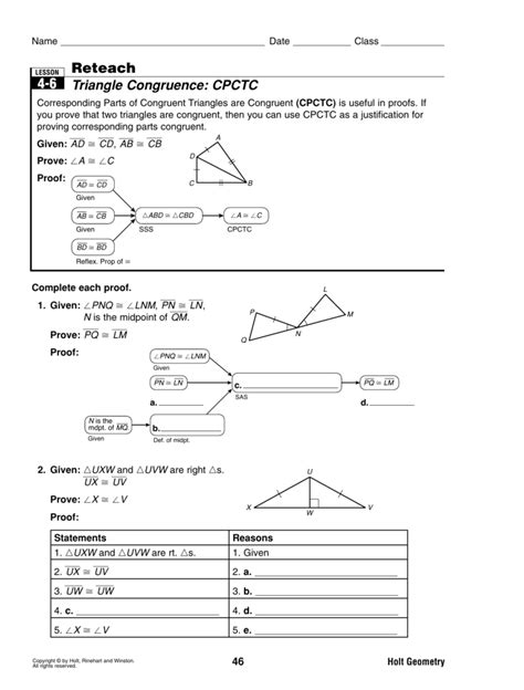 Unit 4 congruent triangles homework 2. Reteach Triangle Congruence