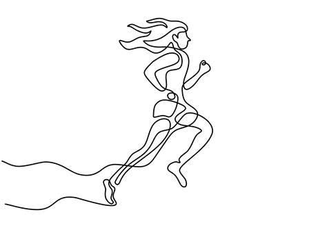 Continuous One Line Drawing Of Young Woman Athlete Runner Focus Sprint