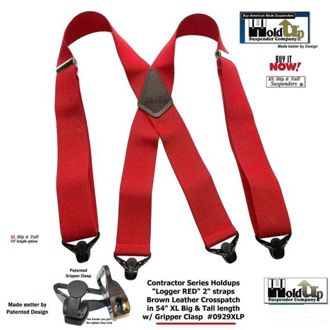 Extra Long Xl Logger Red Holdup Work Suspenders With Patented Gripper