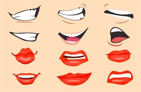 Cartoon Mouth Expressions Set Vector Illustration Lips Drawing