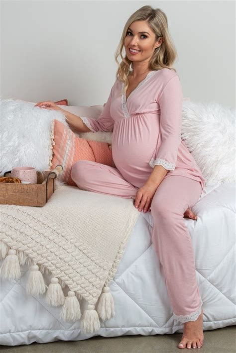 PinkBlush Mauve Lace Maternity Pajama Set In Maternity Pajamas Maternity Pajama Set